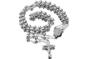 30" Silver Rosary Necklace with Crucifix Cross