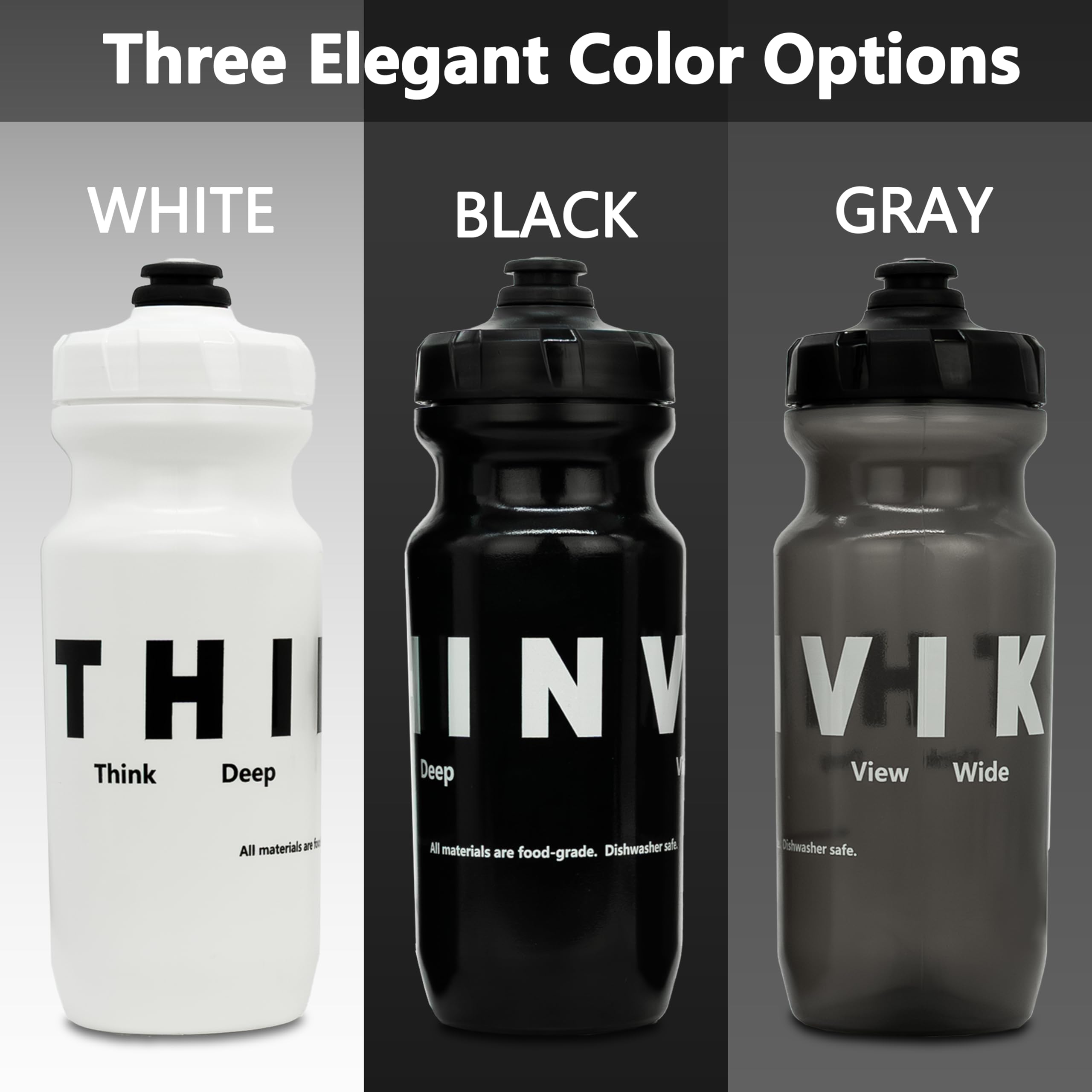 Thinvik Spülmaschinenfeste Wasserflaschen, 620 ml, lebensmittelechte Materialien, 2 x schwarze und 2 x weiße Wasserflaschen