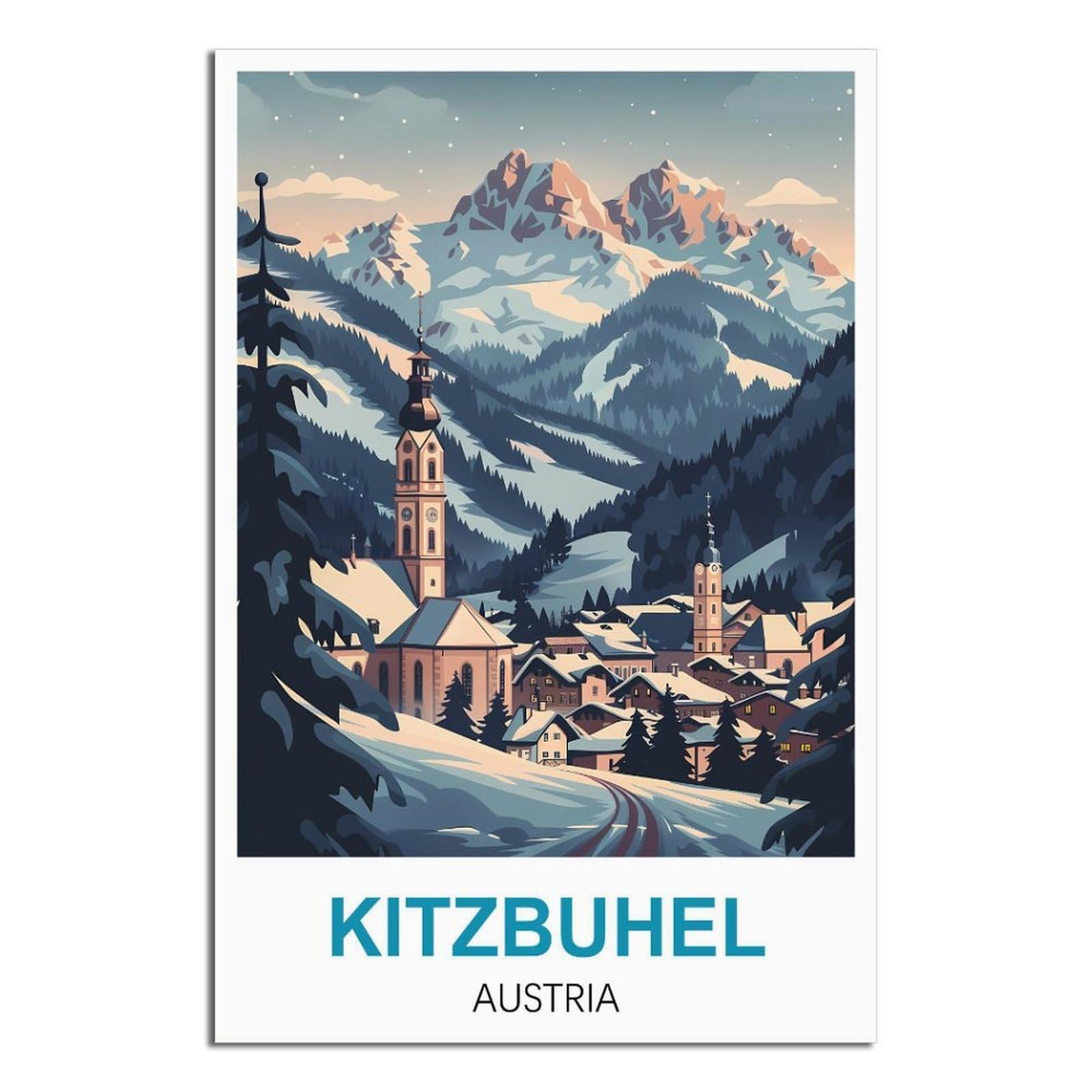 SLJGINEU Kitzbuhel Austria Vintage Travel Posters Ski 16x24inch(40x60cm) Canvas Wall Art Print Modern Painting Poster for Living Room Decor
