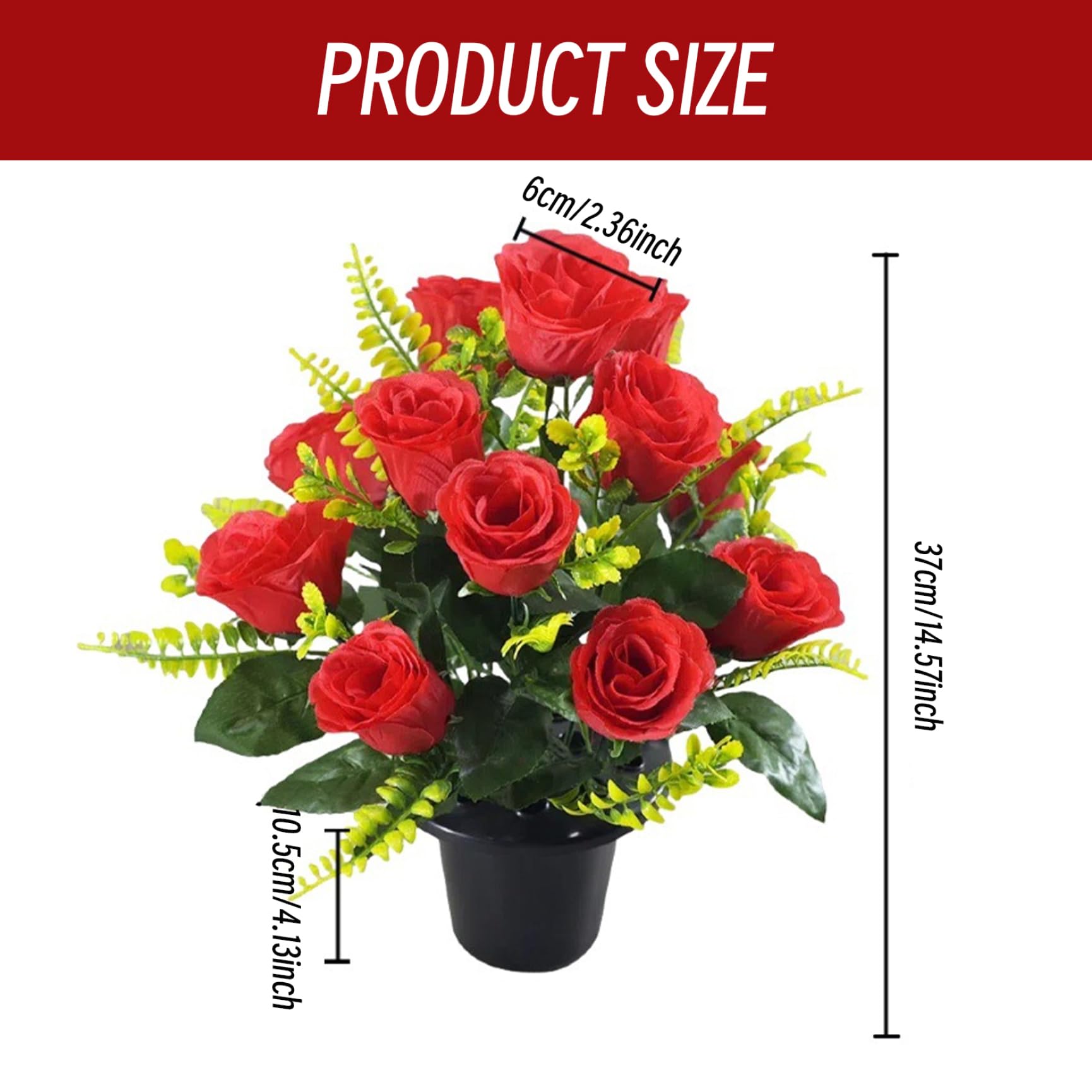 Fleurs de cimetière avec Roses de cimetière en Pot nécessitant Peu d'entretien avec têtes Fleurs en Tissu Soie, Roses artificielles pour Tombe, et funérailles.