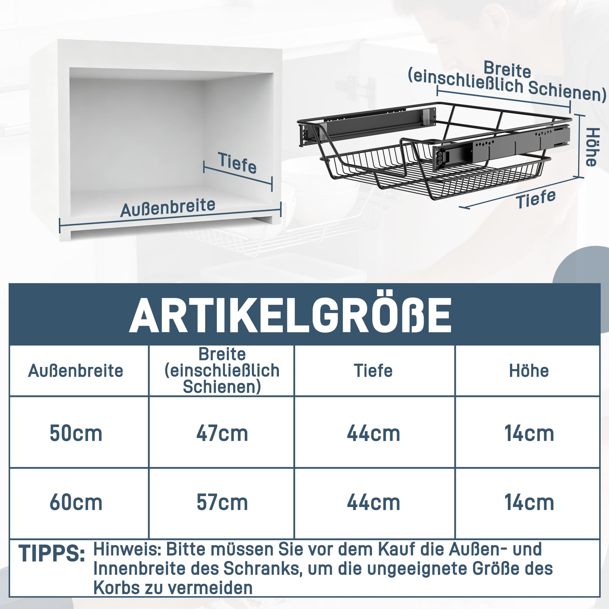 FIVMEN Ausziehbare Schublade Küche 2x 50cm Metall Teleskopschublade mit Schienen, Schublade Korbauszug Geräuscharm Küchen Organizer für Küche Badezimmer Abstellraum, Schwarz