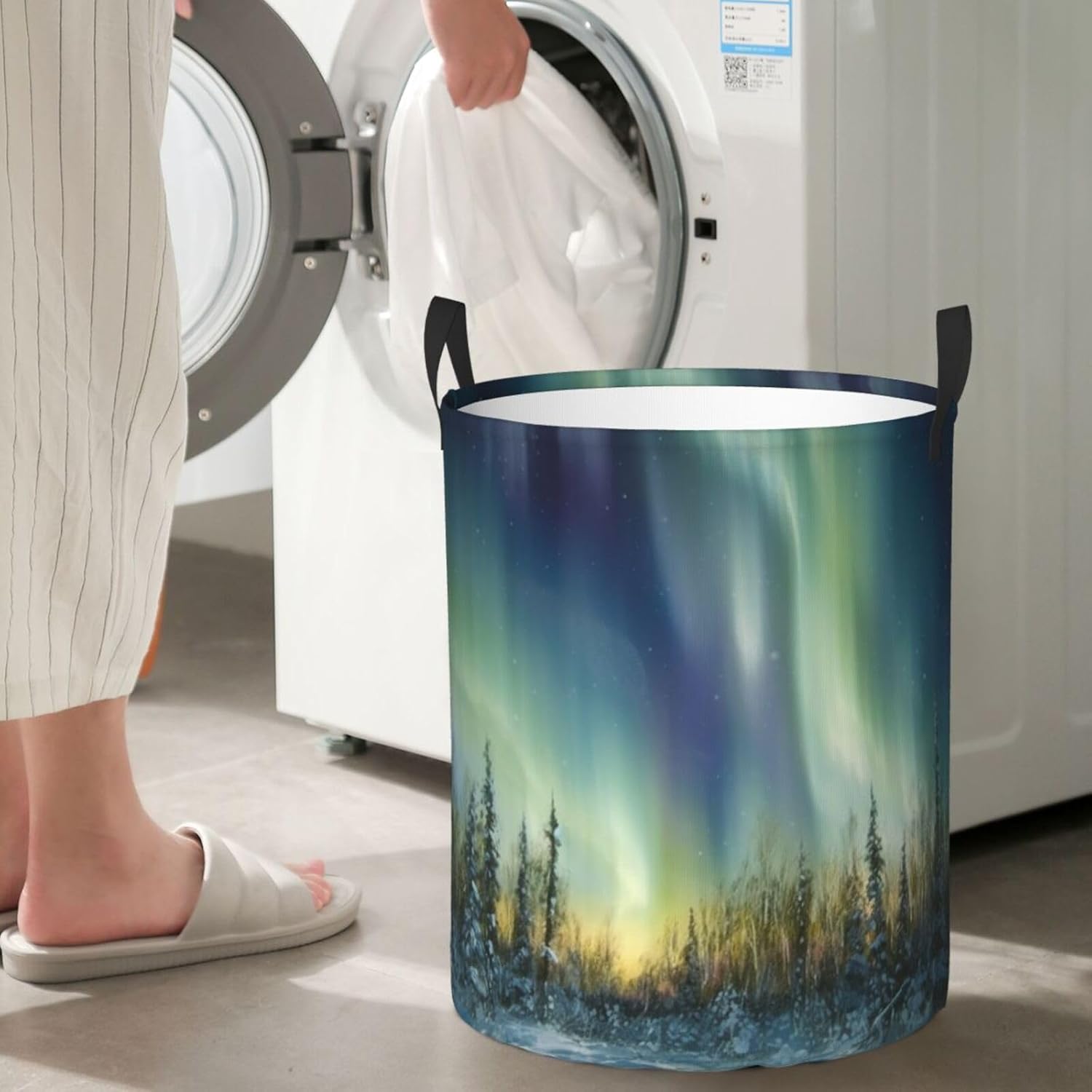 Aurora Laundry Basket With Handles, Foldable Laundry Hamper Oxford Cloth Dirty Clothes Basket Waterproof Clothes Toys Storage Bin Organizer for Bedroom Bathroom Dorm