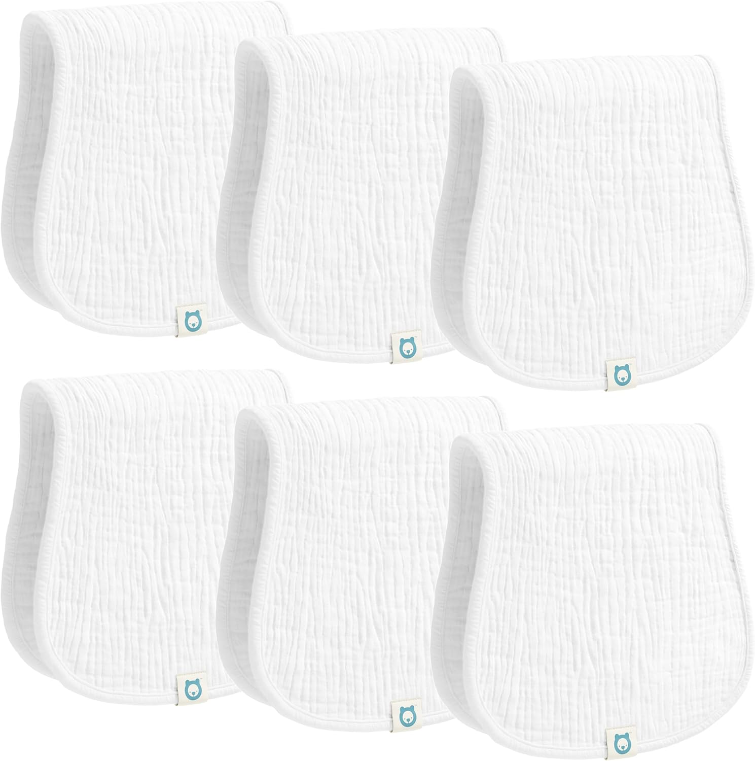 Muslin Burp Cloths Set, 6 Pieces, 100% Organic Cotton Hand Washcloths for Baby Boys and Girls Extra Absorbent and Soft Burping Rags (White - Solid Color)