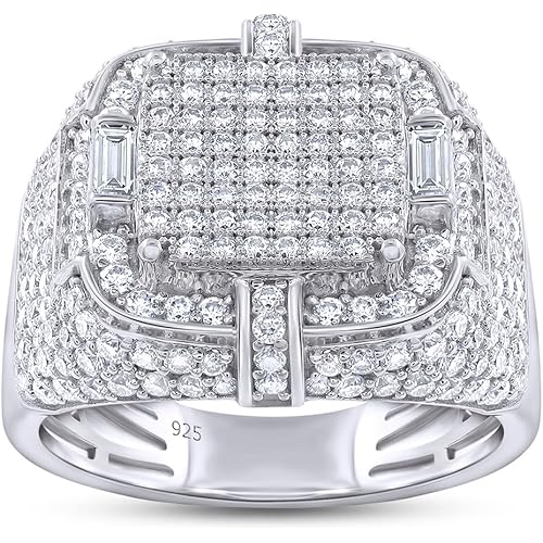 1.90 Carat Baguette & Round Cut Lab Created Moissanite Square Frame Anniversary Wedding Ring For Men's In 14K Gold Plated Sterling Silver (VVS1 Clarity, 1.90 Cttw)