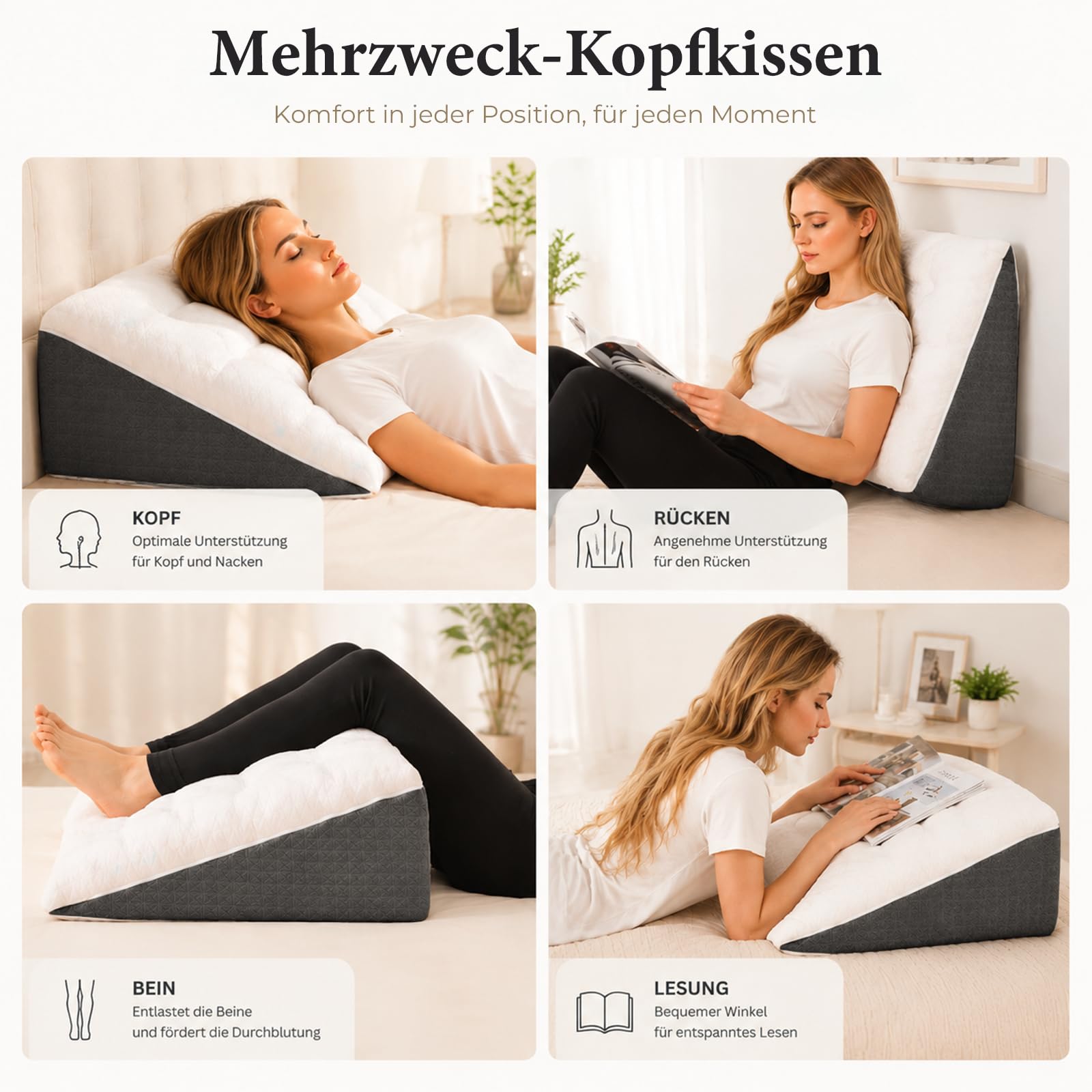 Cojín cuña para Cama y sofá, Doble Capa de Espuma viscoelástica para Leer, Almohada de Lectura, Cuña Antireflujo, Cojín ortopédico para la Cama para reflujo y apnea del sueño