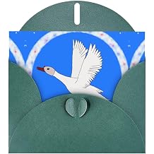Dark Green Flying White Goose Pearlized Paper Holiday Cards Suitable As Christmas, Wedding Anniversary And Party Invitation Cards