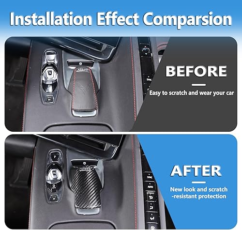 Miniatura 6 de Cubierta de protección de la cabeza de la perilla de la palanca de cambios, fibra de carbono real, 1 unidad compatible con Corvette C8 Stingray 2020