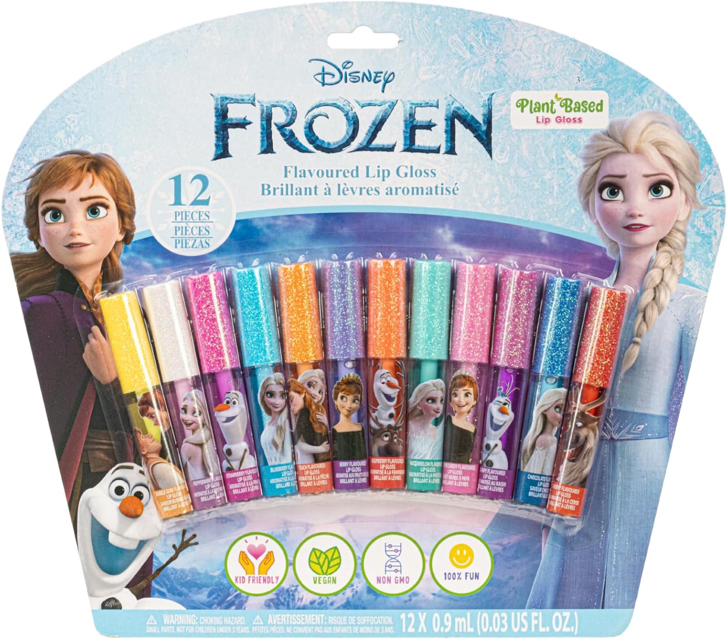 Disney Frozen 12-delige plantgebasserde lipgloss, meidenfeesten, eerste make-up set voor meisjes, perfect voor feestjes, logeerpartijen, en verjaardagscadeaus, leeftijd 3+, van Townley Girl
