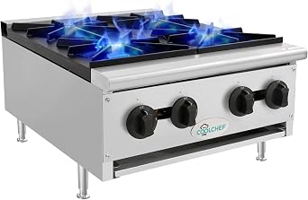 24-Inch 4-Burner Commercial Gas Hot Plate, 100,000 BTU
