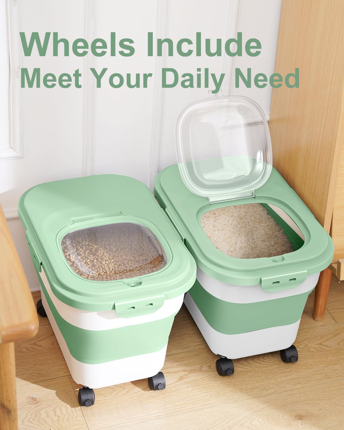 Airtight & Mobile Dog Food Storage, Collapsible with Wheels and Handy Scoop