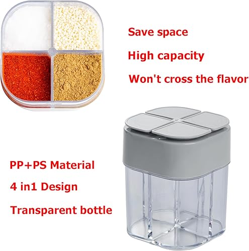 Miniatura 10 de Paquete de 2 recipientes de especias 4 en 1, salero y pimentero, transparente, para filtrar bultos, tarros de especias para el hogar, restaurante,