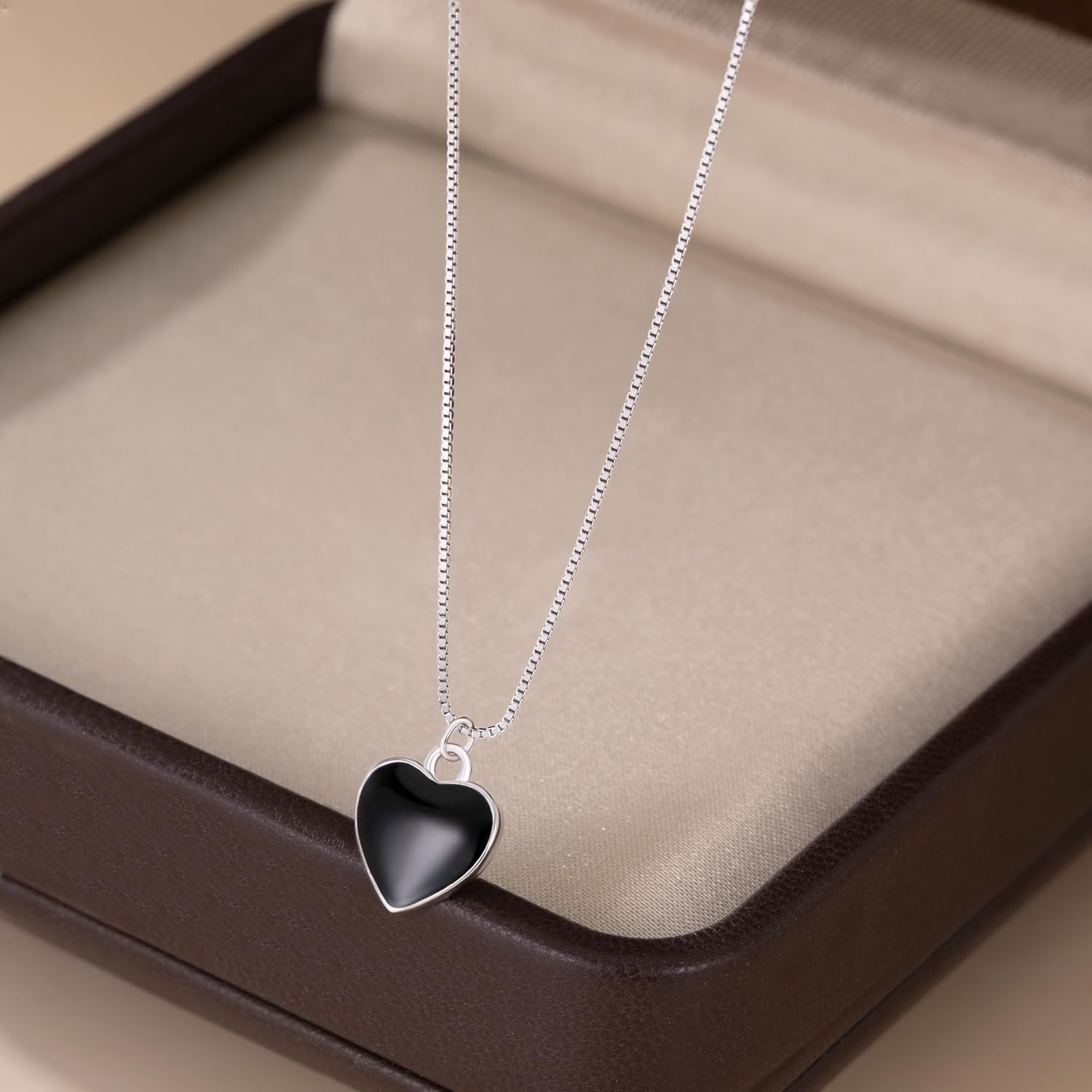 SLUYNZ Solid 925 Sterling Silver Black Heart Necklace for Women Teens Love Heart Necklace Chain