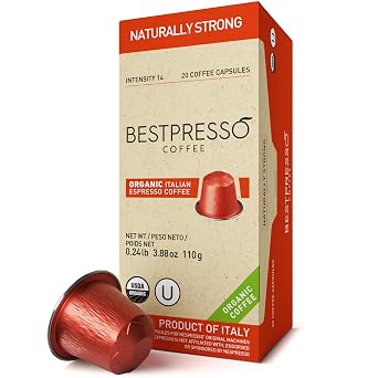 Organic USDA Bestpresso Coffee Aluminum Espresso Pods For Nespresso Original Machine 120 Pack Naturally Strong