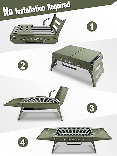Miniatura 3 de Charmline Parrilla de carbón portátil pequeña de 14 x 9 pulgadas, regalo de Navidad para entusiastas del aire libre, parrillas de carbón de mesa
