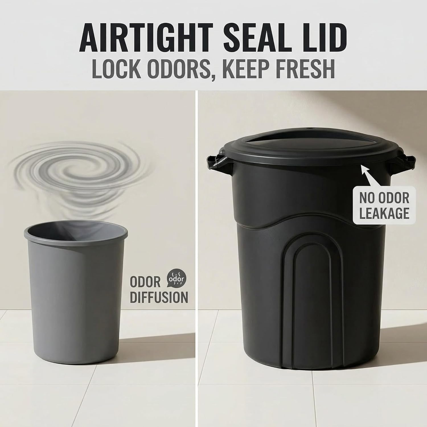 20-Gallon Heavy-Duty Plastic Trash Can, Black Large Capacity, with Lid. Suitable for use in Kitchens, Households, Offices and Outdoors. Durable and Easy to use.