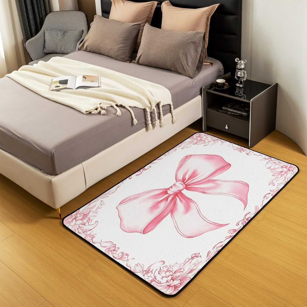 Erosebridal Pink Bowknot Carpet,Watercolor Bow Area Rug 3x5 for Bedroom Living Room Playroom,Fantasy European Flower Decorative Rug,Bow Tie Indoor Floor Mat Non Slip