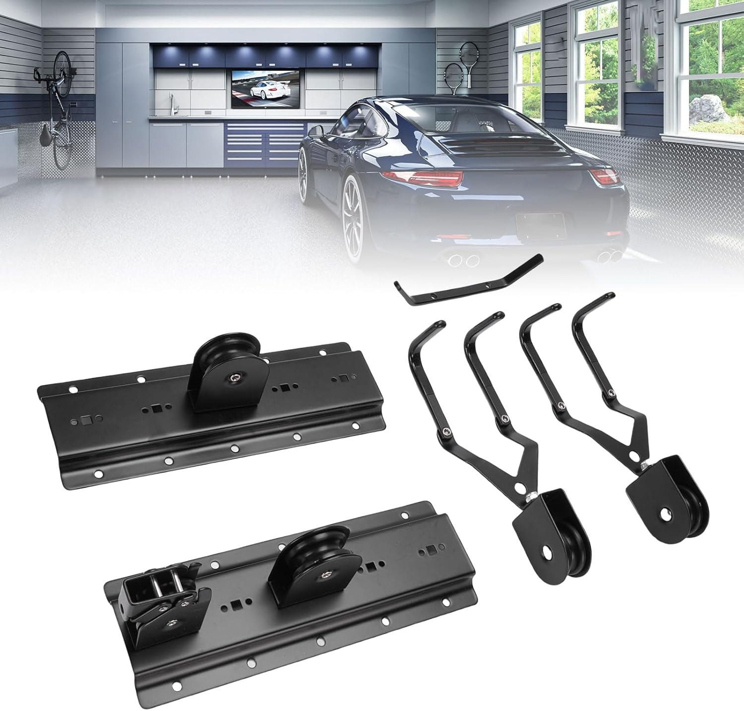 Garage Pulley Lift System Heavy Duty 150lb Capacity Ceiling Pulley System Hoist Storage System for Garage Organization with Sturdy Nylon Ropes for Indoor Ceilings Up to 12 Ft