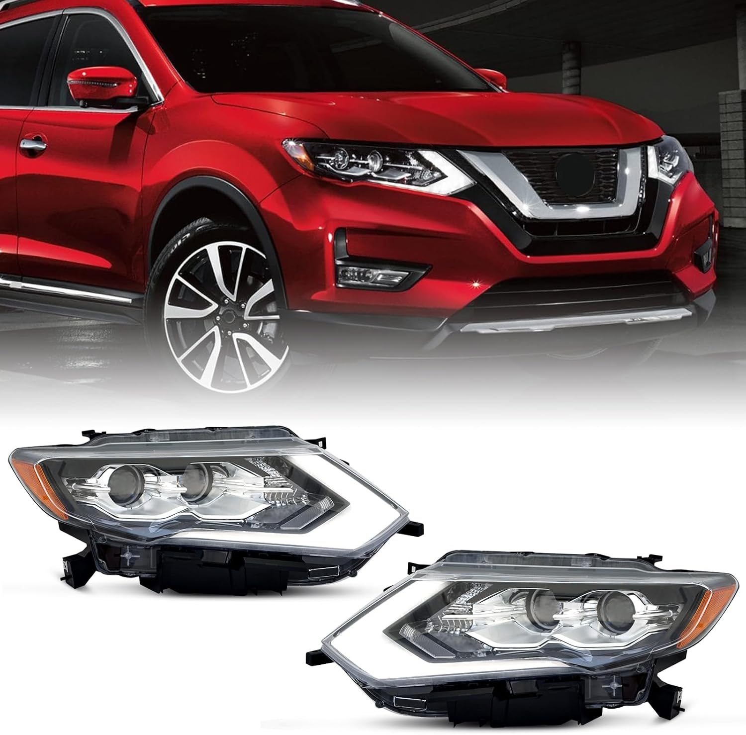 Jie Norman Full LED Headlight Assembly Pair for 2017-2020 Nissan Rogue SL