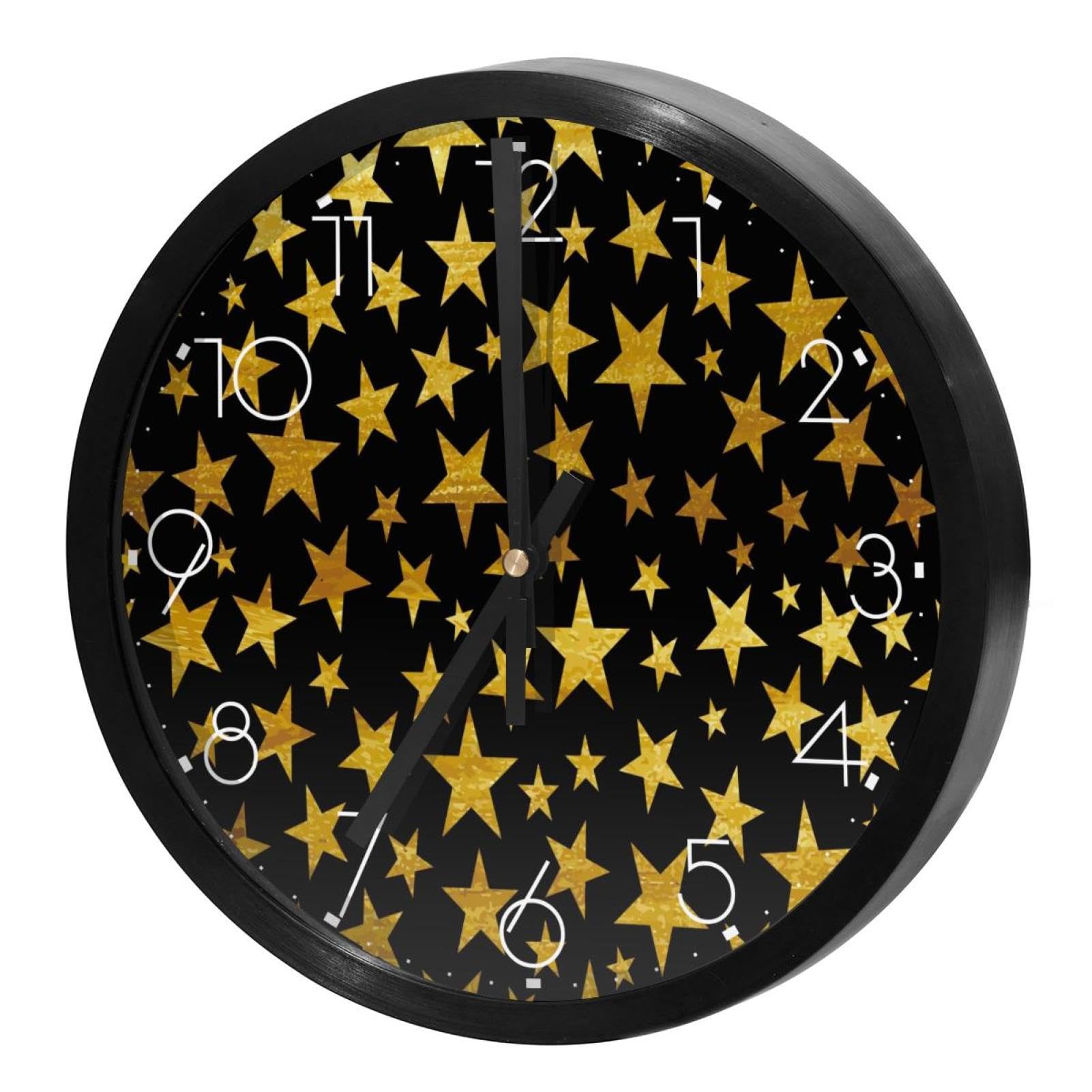 Horloge murale silencieuse noire et dorée à quartz pour salon et bureau