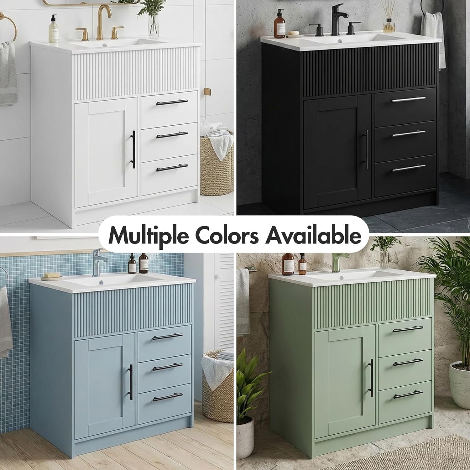 Kikihouse 24 Inch Bathroom Vanity with Sink, Freestanding Modern Bathroom Vanity Cabinet with Ceramic Basin, Single Sink Small Bathroom Vanity for Apartment (Green, 24 inch)
