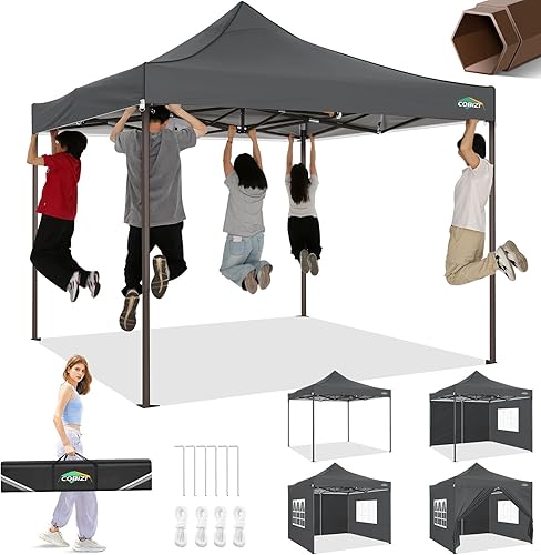 Miniatura 14 de COBIZI Carpa con Toldo 10x10 Pop Up, Toldo de Fácil Instalación con Paredes Laterales Impermeable y UPF 50+, Carpa Instantánea Comercial de Servicio