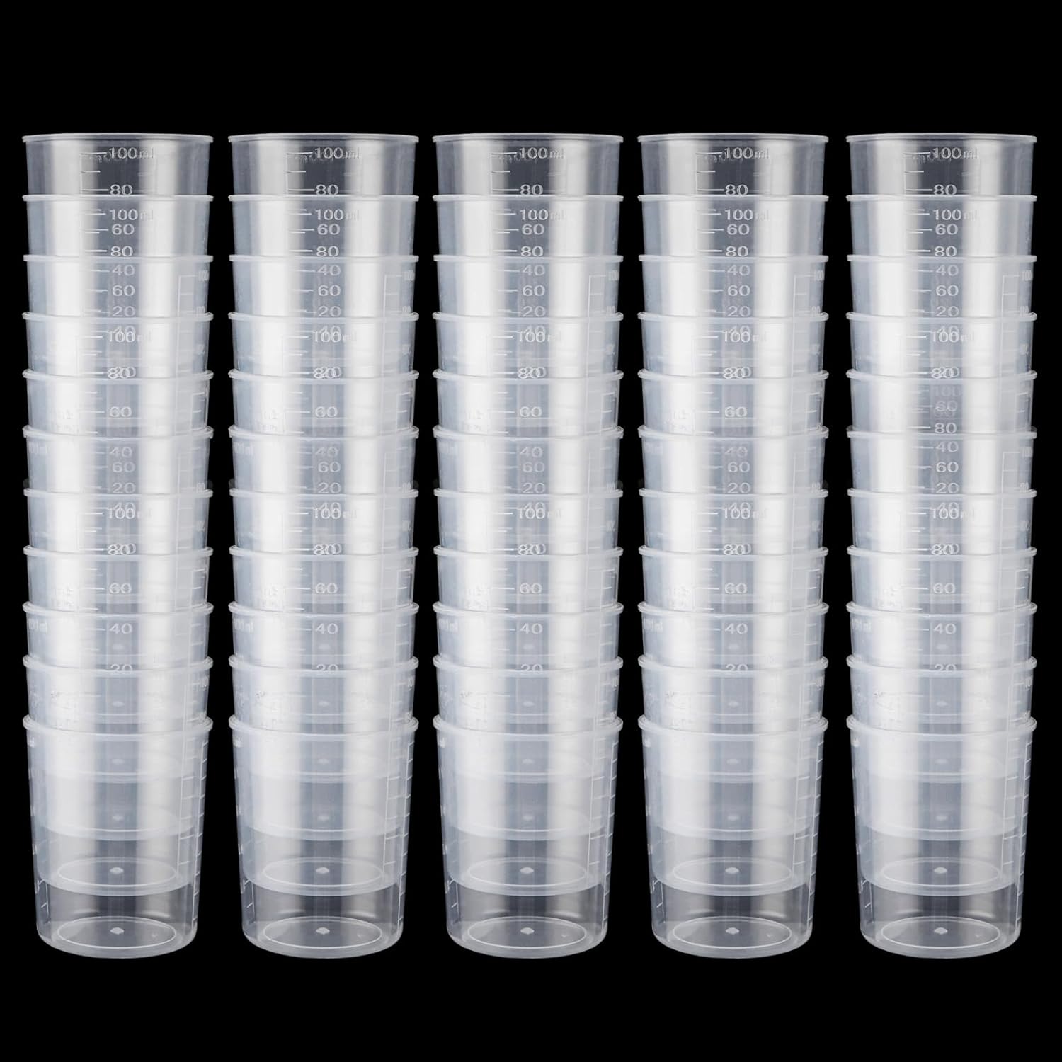 CertBuy 100 Pack 100ml Resin Mixing Cups - Plastic Epoxy Paint Measuring Cups 3.4oz, Stackable Easy Clean