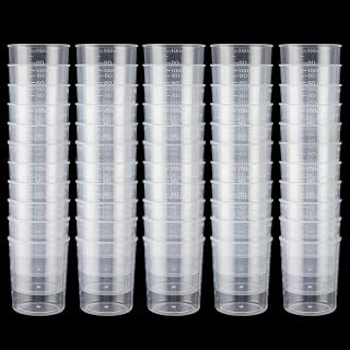 CertBuy 100 Pack 100ml Resin Mixing Cups - Plastic Epoxy Paint Measuring Cups 3.4oz, Stackable Easy Clean