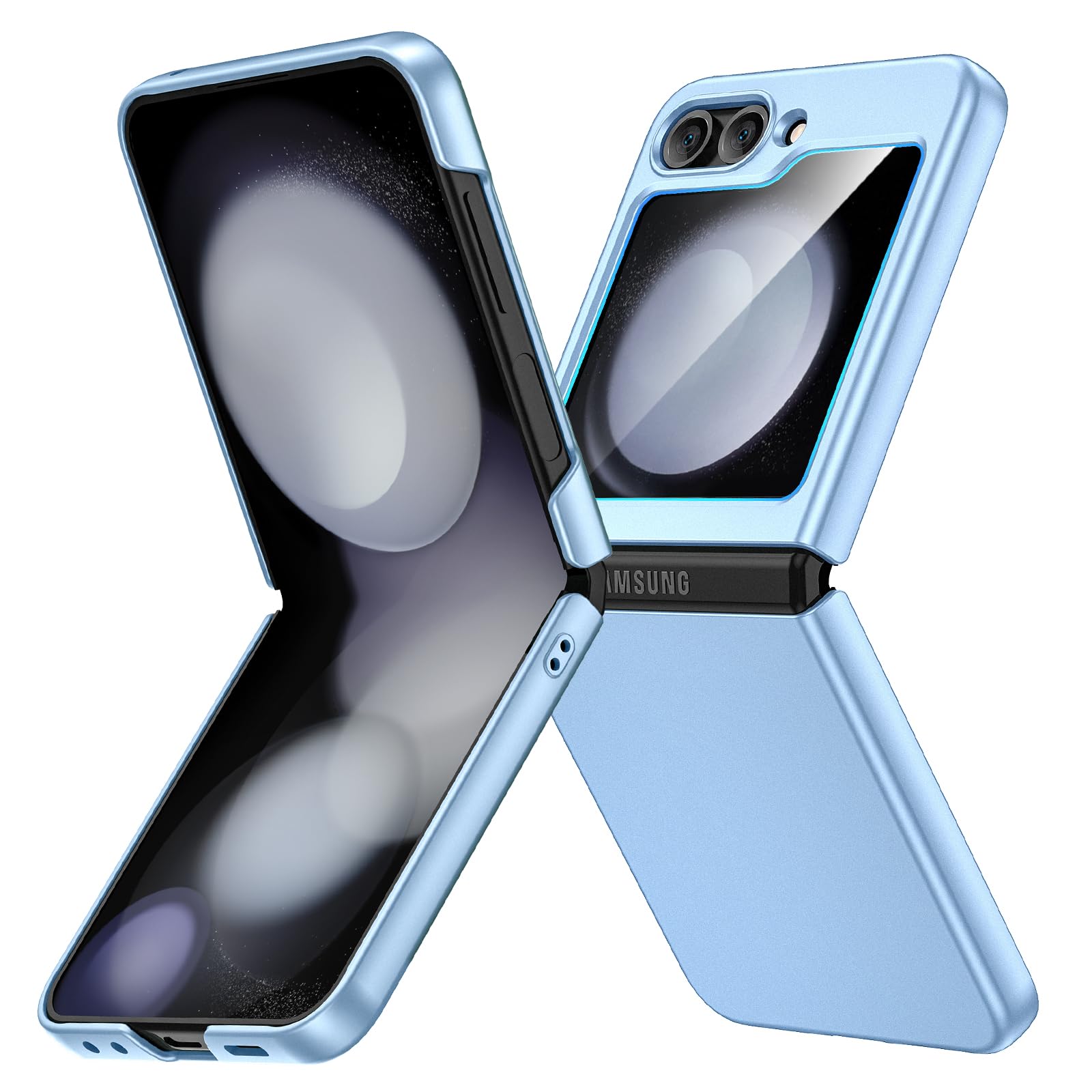 Ruky for Z-Flip-5 Slim Case, with Built-in Back Screen Protector, Blue | Support Wireless Charging Hard PC Ultra-Thin Full Body Protective Phone Cover for Samsung Galaxy Z Flip 5, Blue