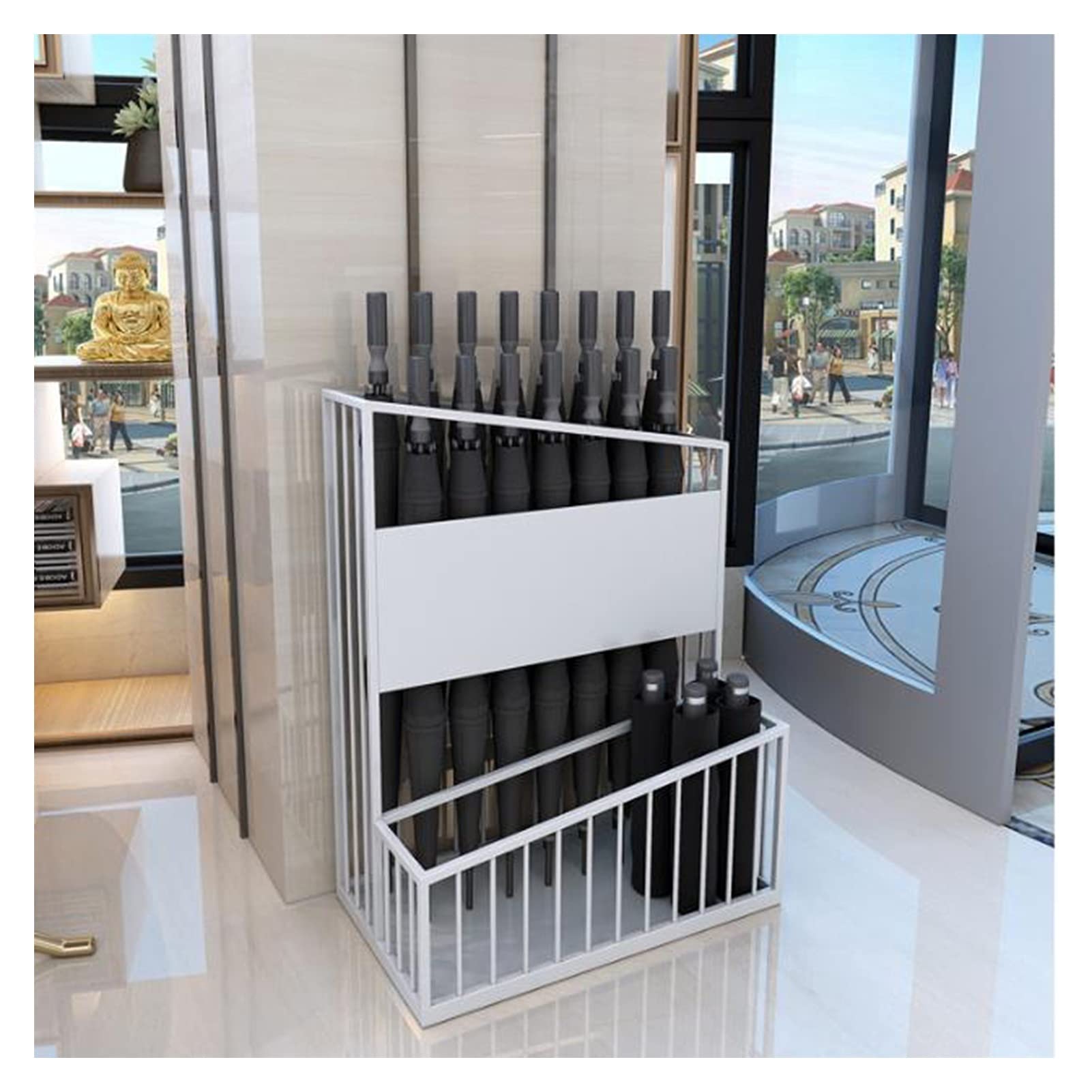 GHHVFEC Large Capacity Metal Umbrella Basket for Home & Commercial Use, Holds 12-27 Umbrellas, Stylish White Design, Dimensions: 48x27x60cm, Durable & Functional Storage Solution