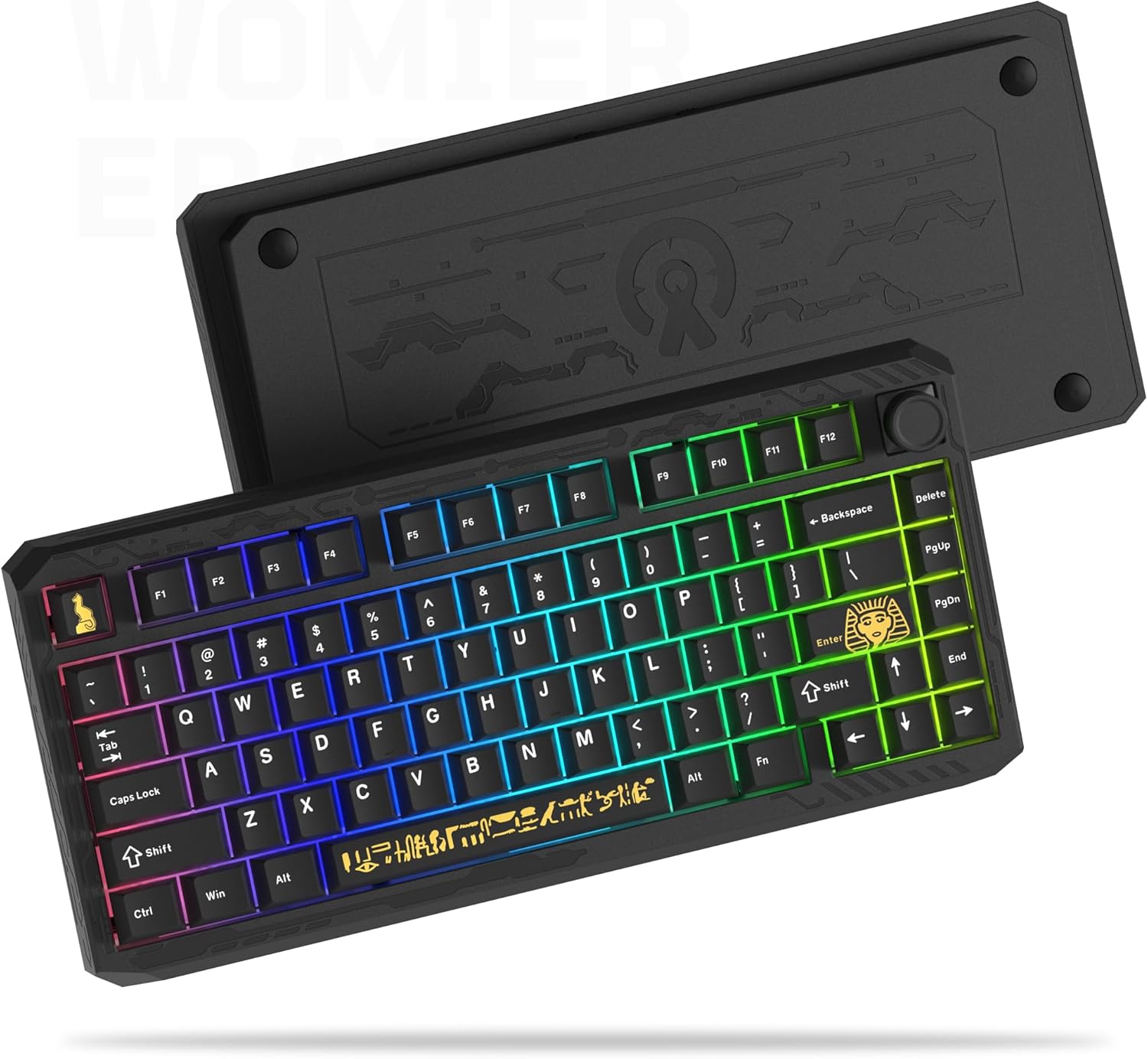 Womier ERA75 75% Wireless Mechanical Keyboard with VIA/QMK, Knob Full Aluminum Custom Keyboard, Pre-lubed POM Switches RGB Creamy Gaming Key Board, 3-Mode Gasket Hot Swappable, Black