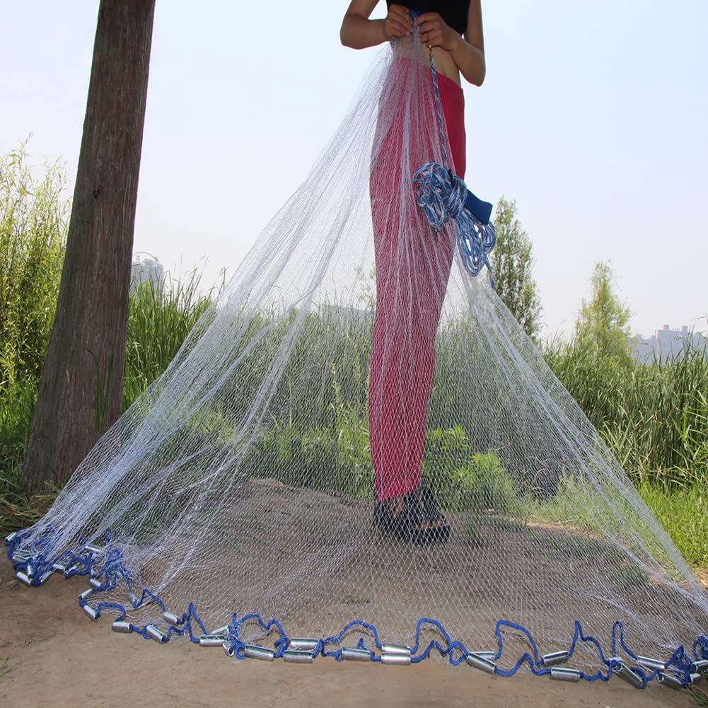 Lawaia Red de la Pesca Red Hecho a Mano de Agua Salada Red de Pesca para la Trampa de Cebo, Diámetro 2,4 M/ 3,0 M/ 3,6 M/ 4,2 M/ 4,8 M/ 5,4 M/ 6,0 M/ 6,6 M/ 7,2 M