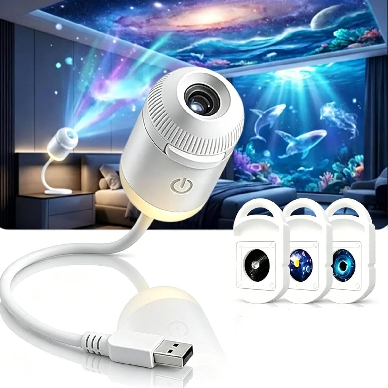 HD Smart Dynamic 5D Holographic Night Light Projector, Plug and Play HD Galaxy Star and Ocean Projector, 360 Rotating 2-in-1 Galaxy Projector Star Night Light for Celling