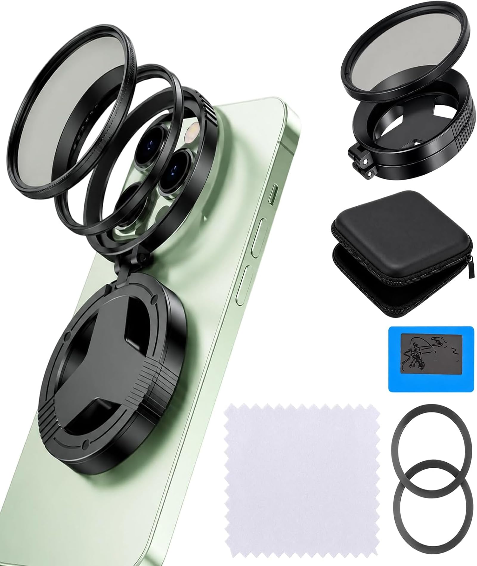 5PCS ND Filter for Mobile, Magnetic 52mm Circular Polarized Lens Filter Foldable Adapter with Rotatable Polarizer CPL Filter, Storage Bag, Lens Cloth and Two Magnetic Film-image-9