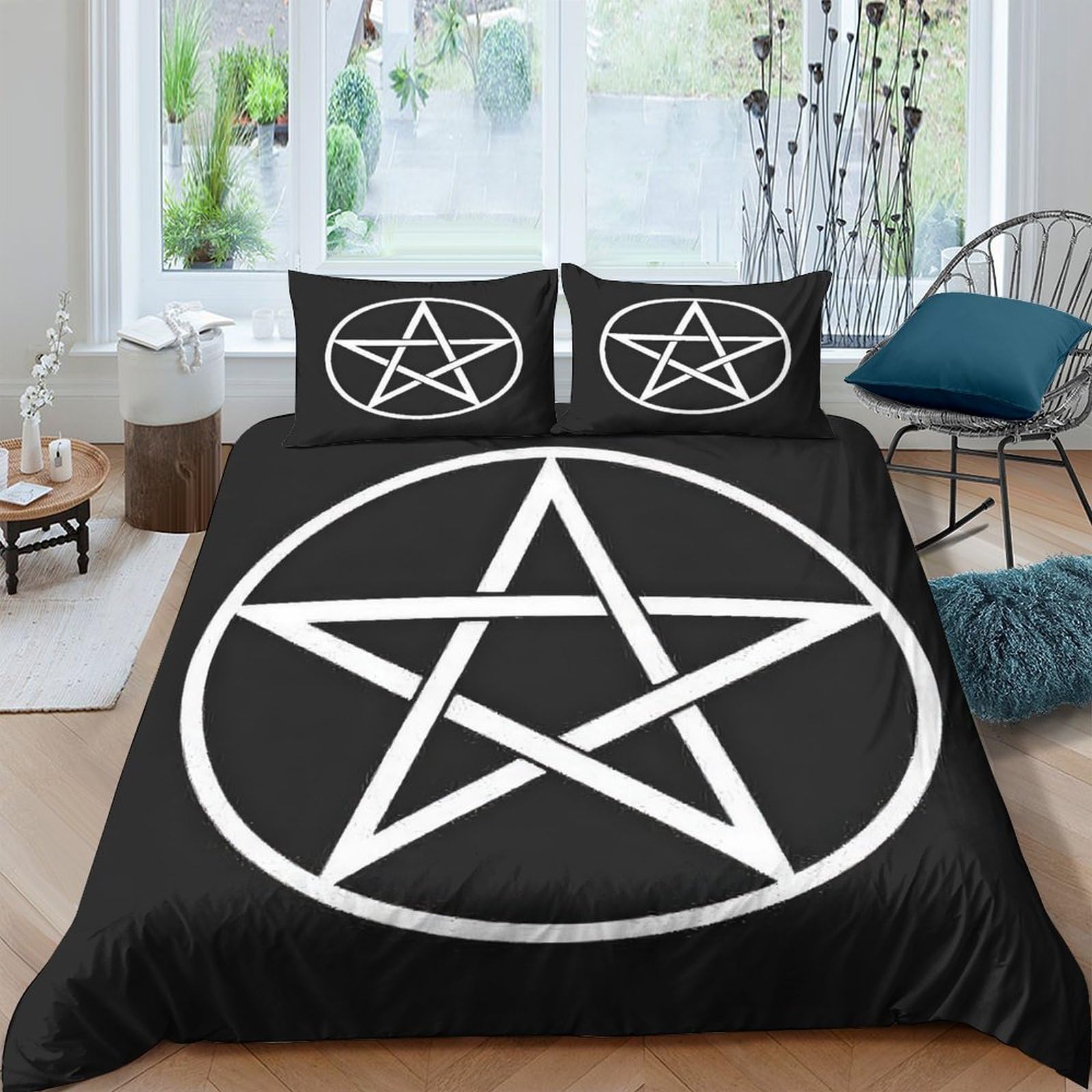 Ctjqhvkz Style-7 3D Printed Pentagram Black Fitted Sheet Microfiber Soft Anti-Slip Gothic Star Mattress Cover For Bedroom Dorm Home Decor Single（135X200cm）