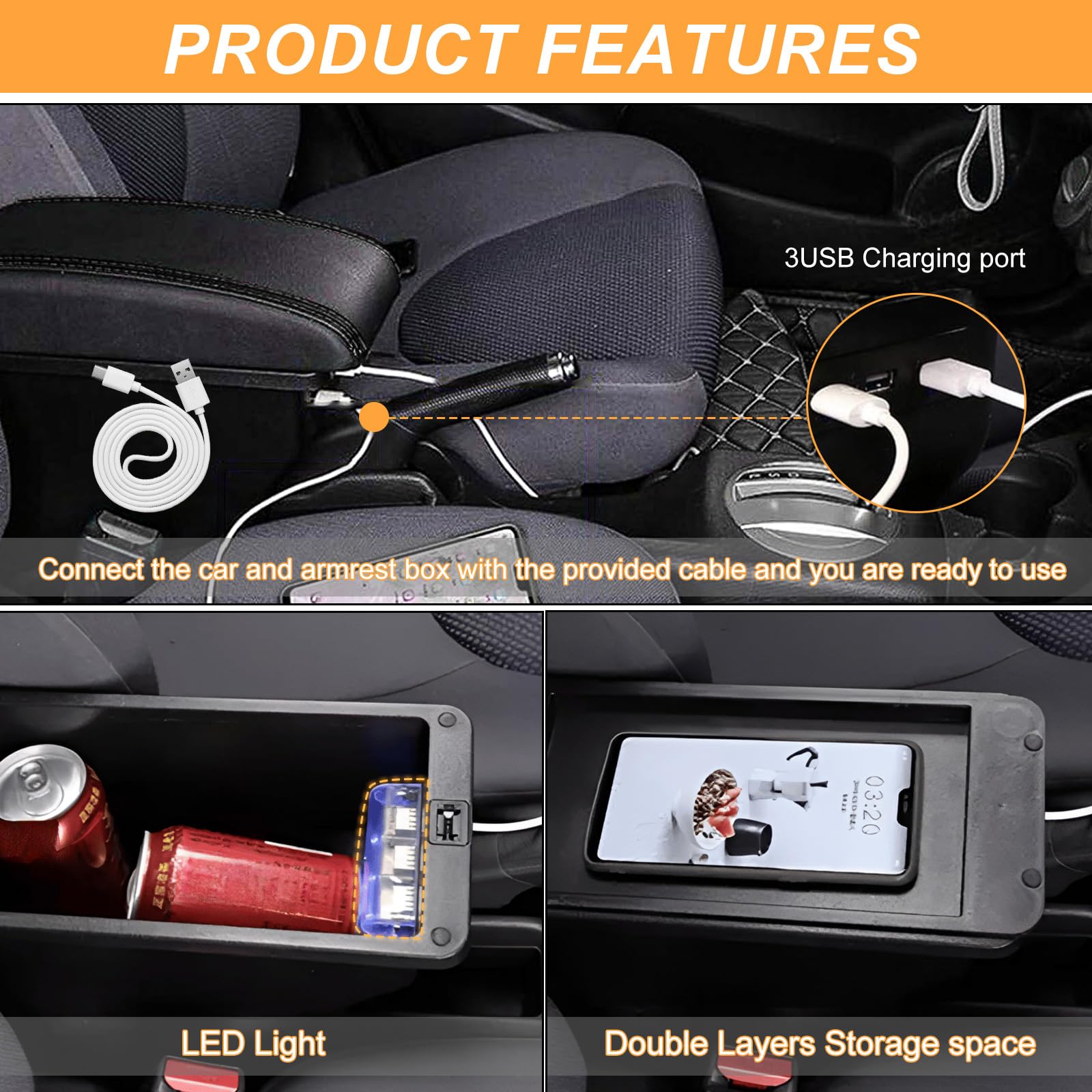 Bracciolo Centrale Per Suzuki Jimny JB64/JB74 (2018-2023) - Con 3 Porte USB E Vano Portaoggetti