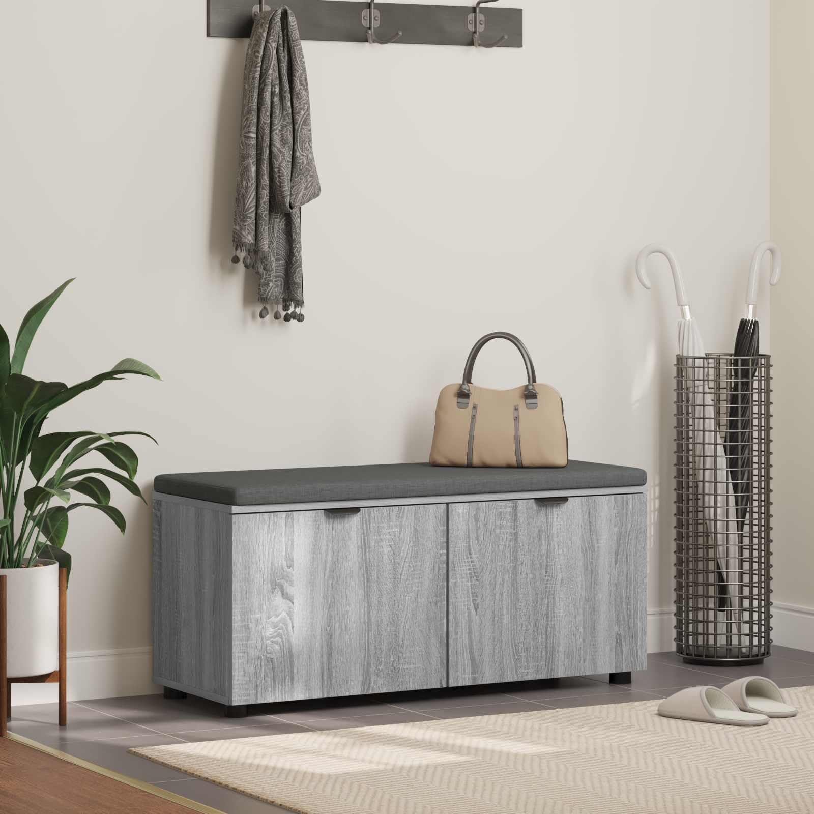 Banco de pasillo gris Sonoma de madera para decorar la entrada y el salón