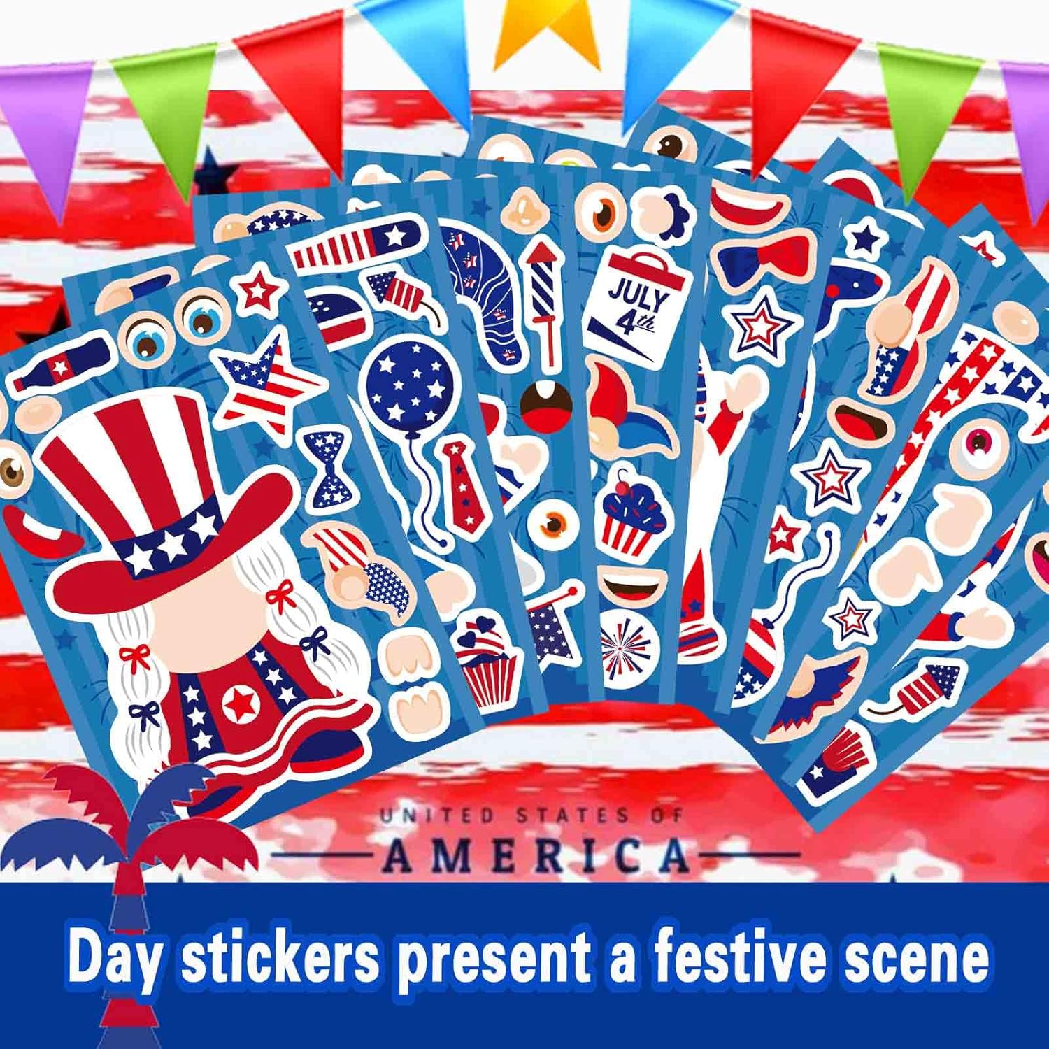 4th of July Sticker, Make-a-face Stickers for Kids, Patriotic Independence Day Make Your Own Stickers, Fourth of July Sticker Decorations, USA Clasroom Decoration, Memorial Day