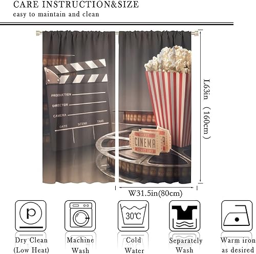 Miniatura 182 de Cortinas opacas para cine en casa, diseño retro moderno, tiras de película de palomitas de maíz para cámara de película, bolsillo para barra,