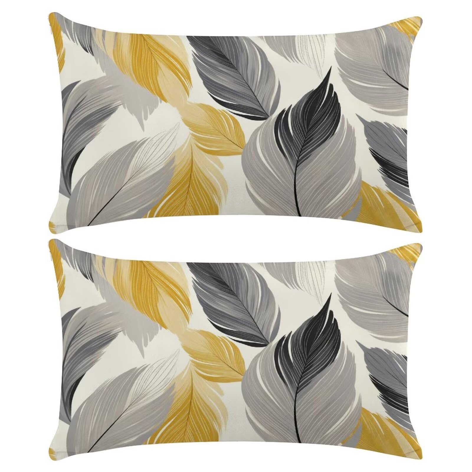 2et Set Kissenbezug 40x80 cm Dekokissen Sofakissen Outdoor Kissen Grau Kissenbezüge Kissenhüllen Dekorative Couchkissen Blatt Zierkissenbezüge mit Verstecktem Reißverschluss für Sofa Couch (XY303)