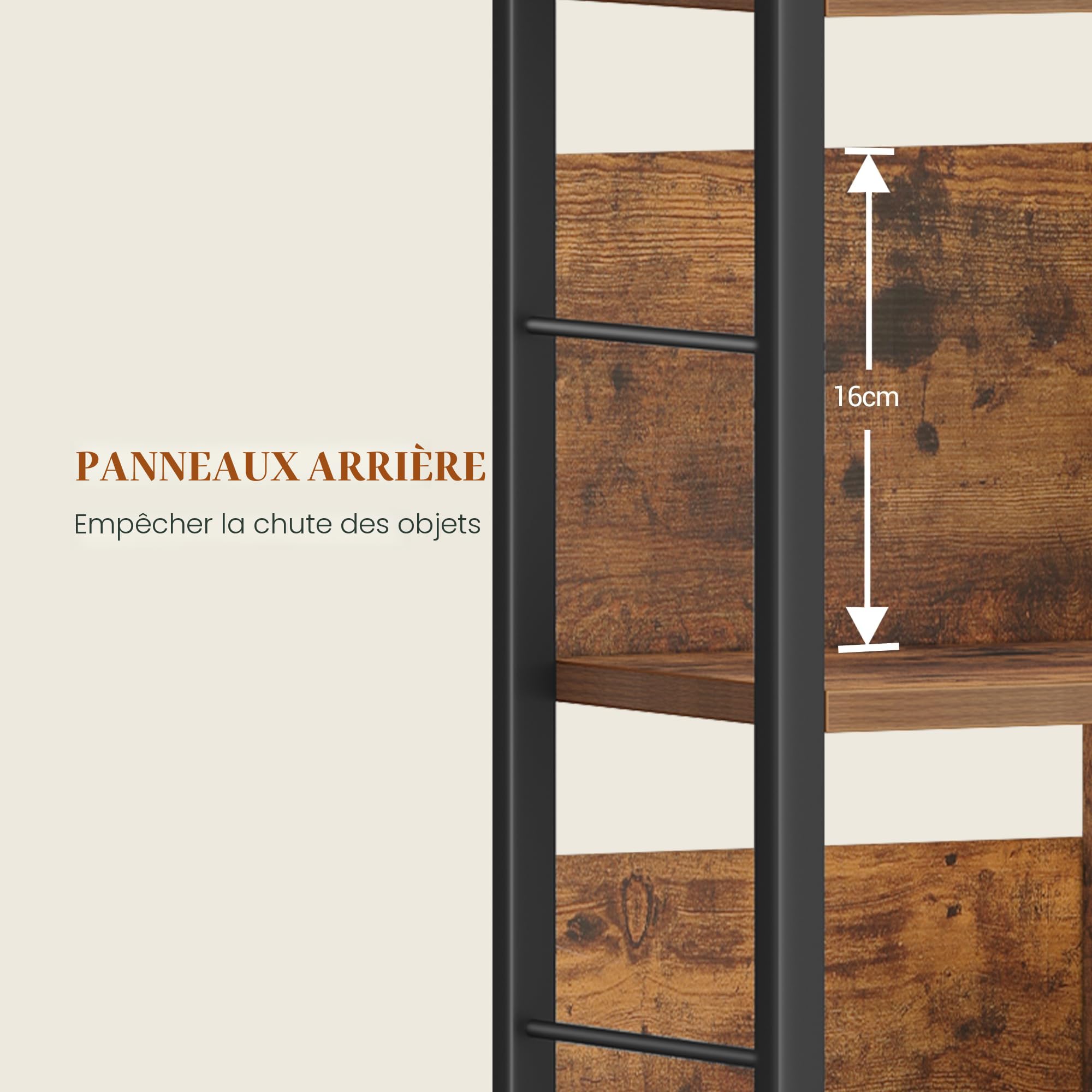 HEXCELEN Bibliothèque avec 6 Niveaux 30 x 80 x 186 cm Brun Rustique et Noir | Bibliotheque Industrielle, Étagère de Rangement, Étagère Ouverte, pour Bureau, Salon Industriel