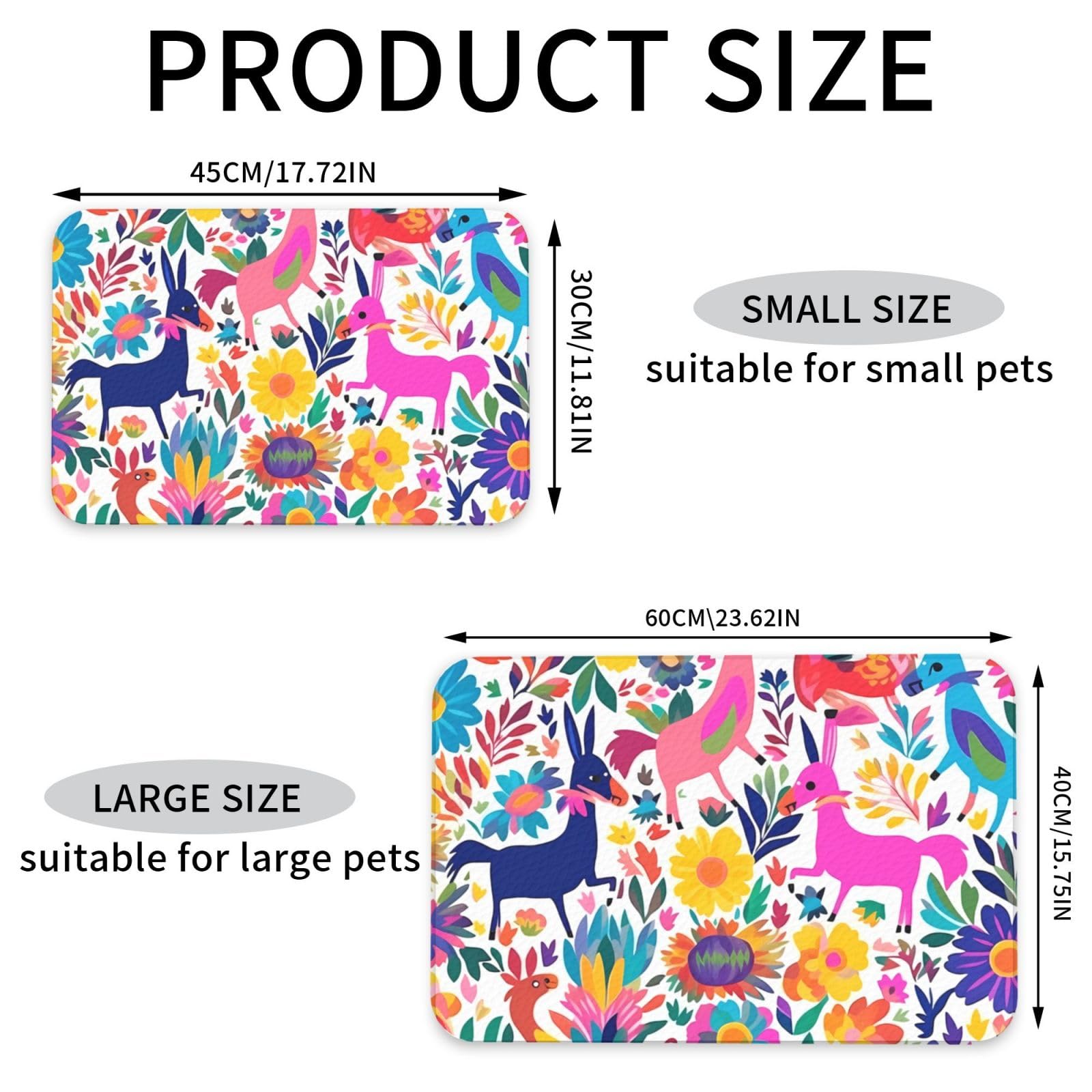 Futtermatte für mexikanische Otomi-Tiere, saugfähiges PU-Leder, für Hunde und Katzen, enthält verschüttete Flüssigkeiten, schützt Böden, rutschfeste Gummi-Unterseite, leicht zu reinigen, 40 x 60 cm