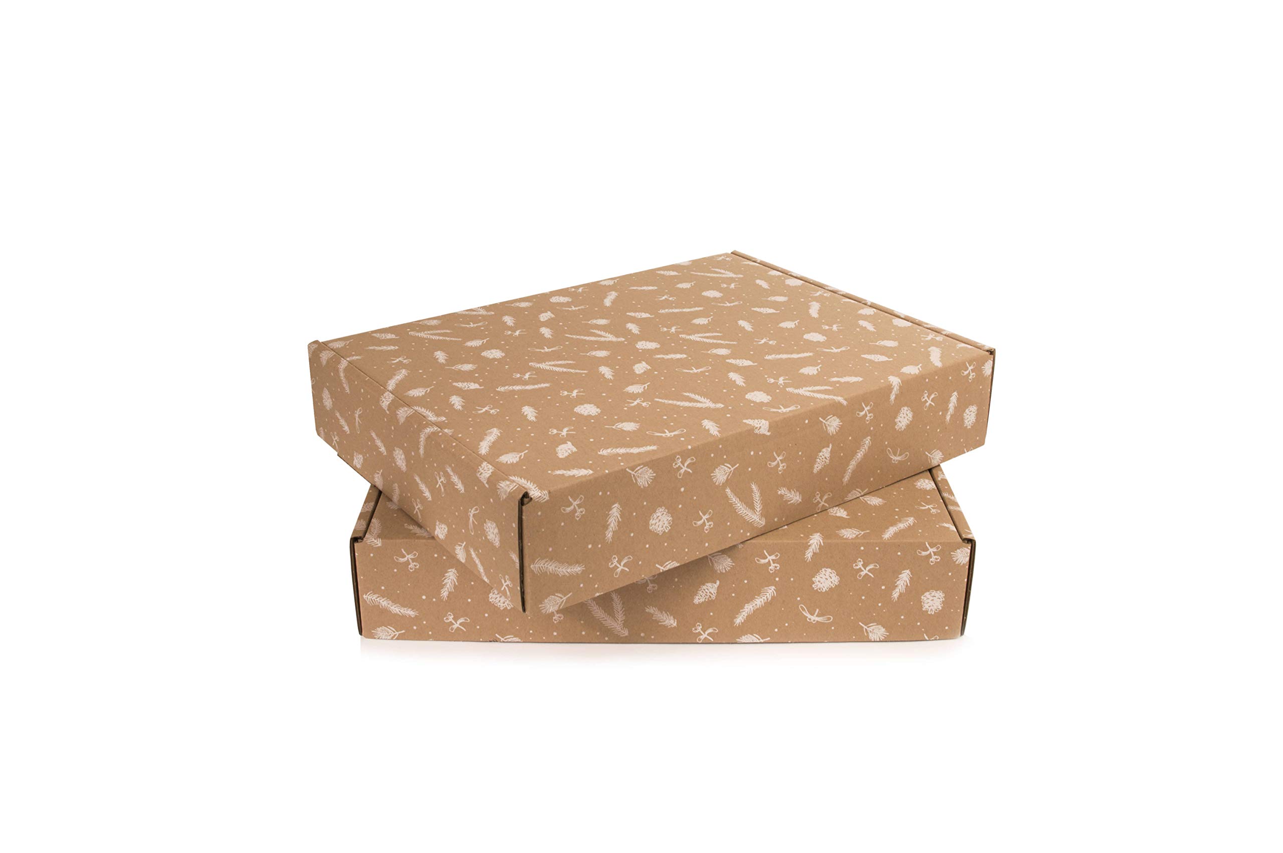 Caja de cartón impresa navideña, cartón marrón, tamaño 430x330x80 mm, embalaje fuerte, paquete, envío, regalo, vacaciones, impresión blanca navideña, regalo familiar, cartón de regalo duradero (30)