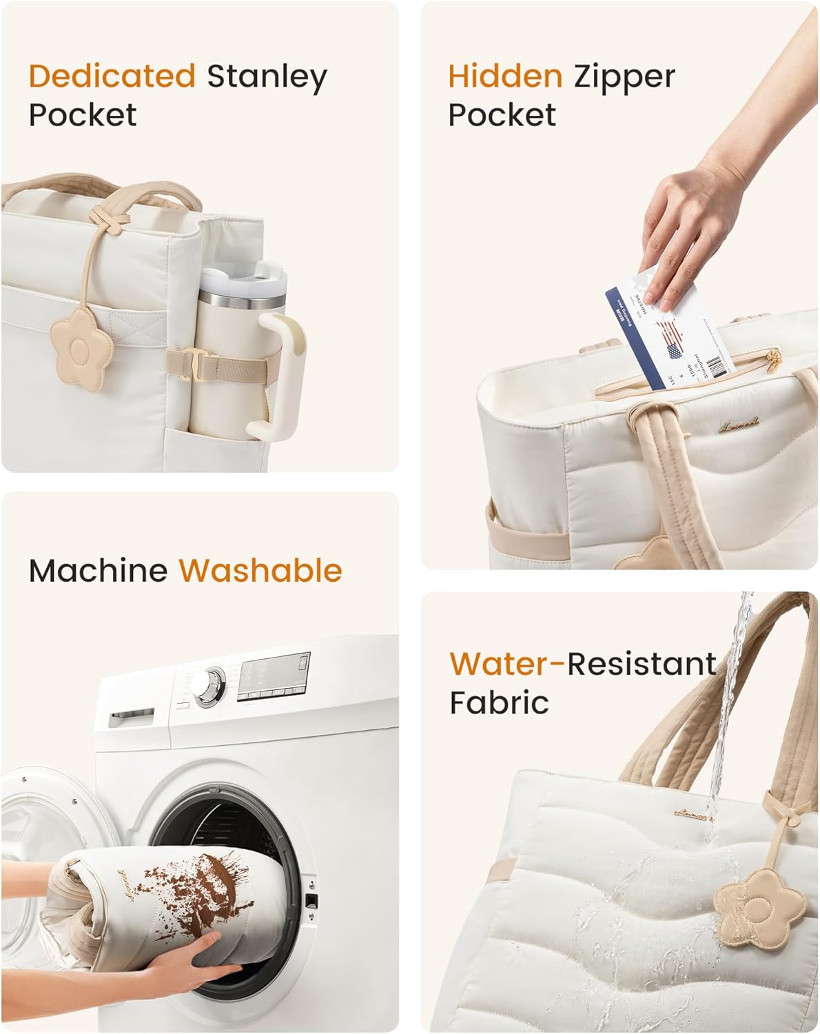 LOVEVOOK Tote Bag for Women,Puffer Work Bag,Quilted Teacher Nurse Tote Bag with Zipper for Travel Gifts for Women - Image 5