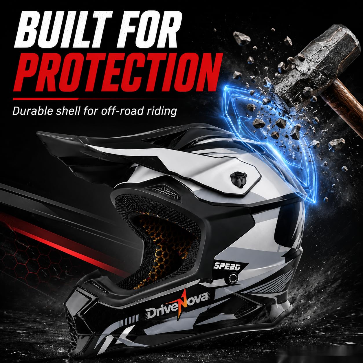 Casco Motocross Adulto, Casco Moto per Cross, Enduro, Quad e Fuoristrada