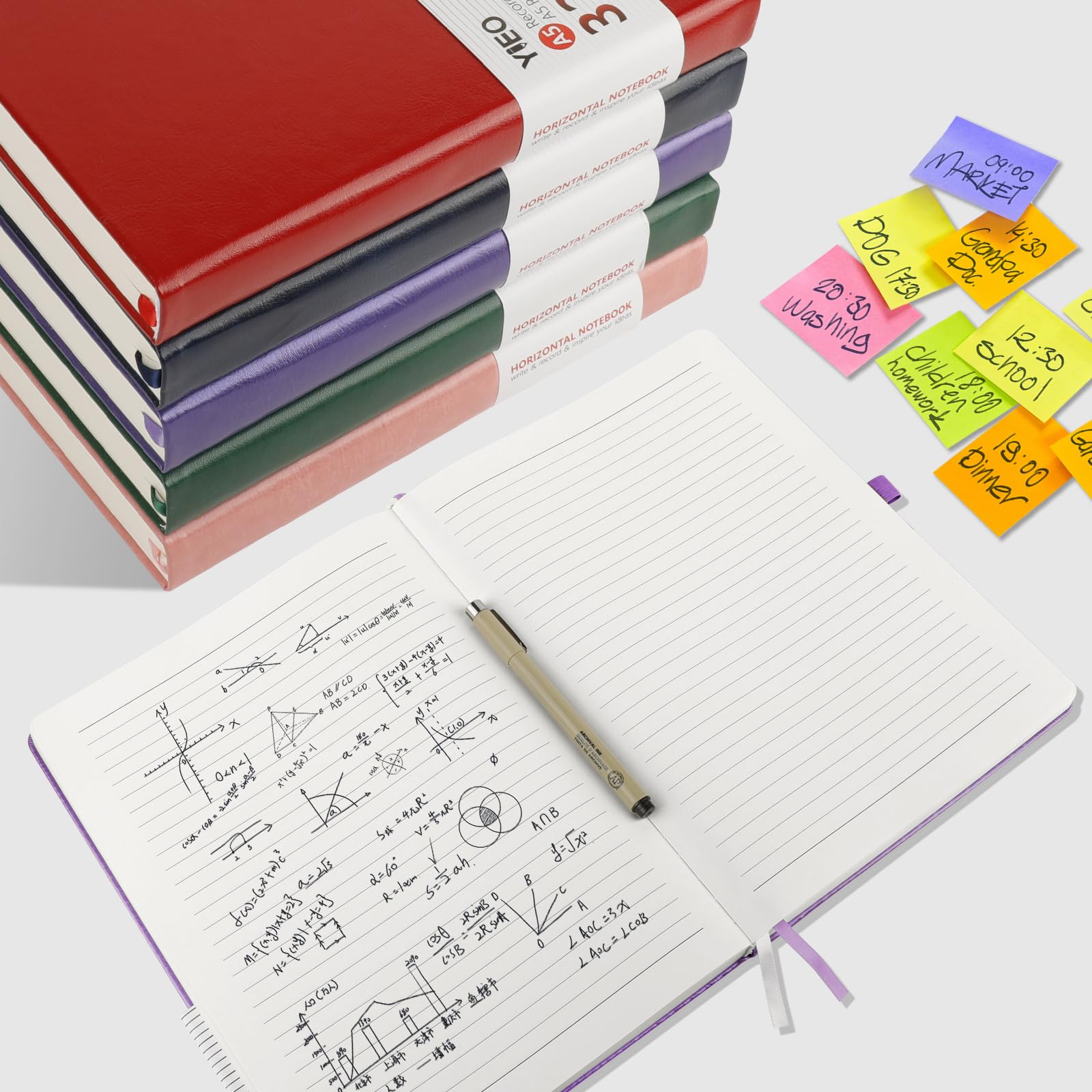 Quaderno a righe formato A4, grande blocco notes con copertina rigida e 320 pagine di carta spessa di alta qualità, senza trasparenza, giornali in pelle per donne e uomini, tasca interna, viola