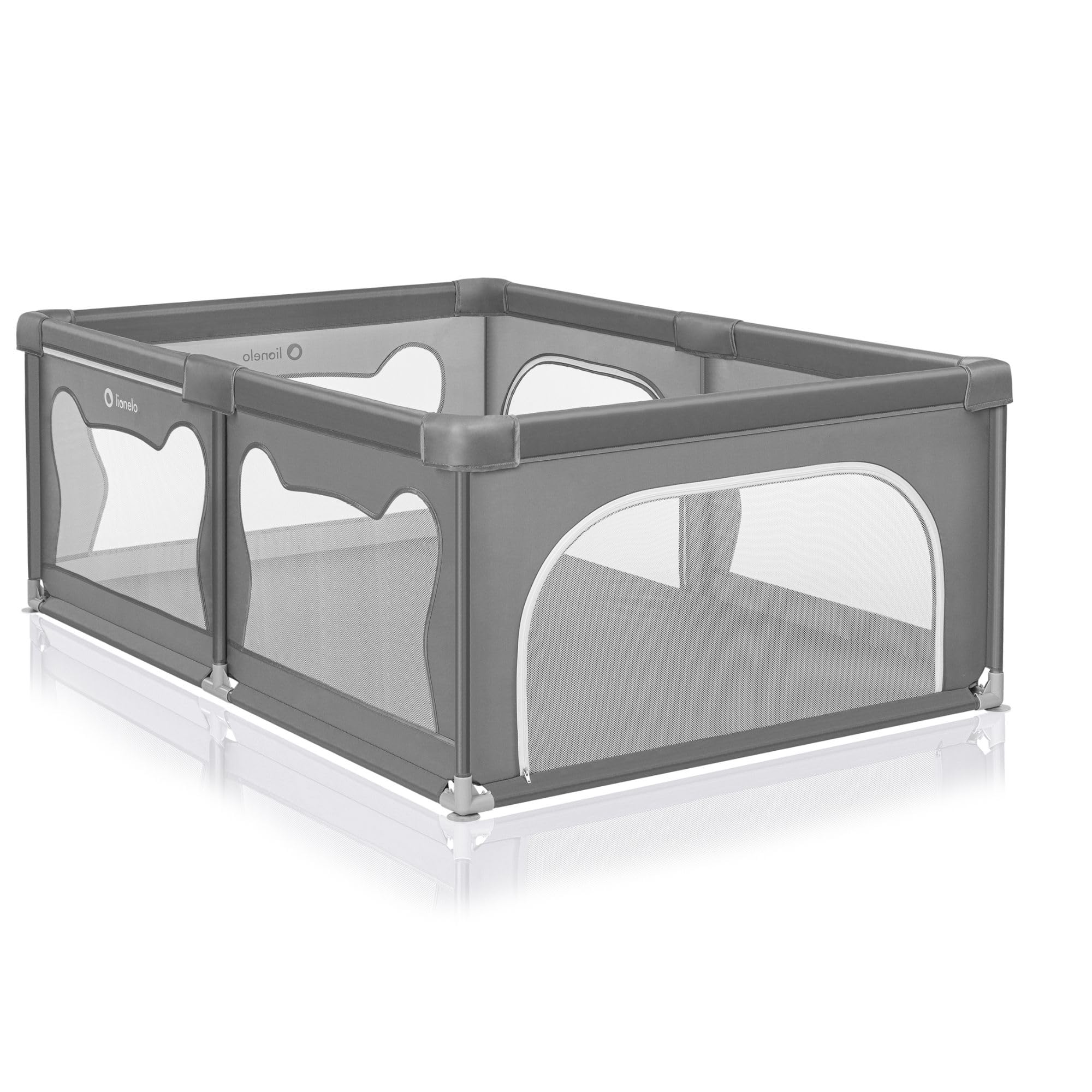 LIONELO WILLOW Parc pliant pour bébé, de 0 à 48 mois, grand espace 120 cm x 180 cm x 68 cm, parc pour bébé avec filet respirant, 2 entrées latérales zippées (Grey)