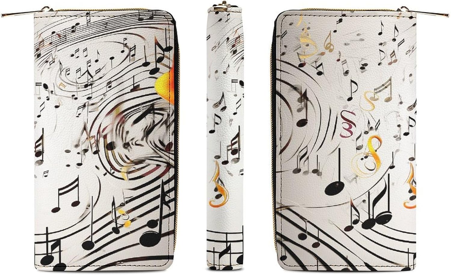 Music Notes Print Long Wallet with Zip Rodeo Wallet Credit Card Holder Mini Purse Passport Bag for Men Women image 3