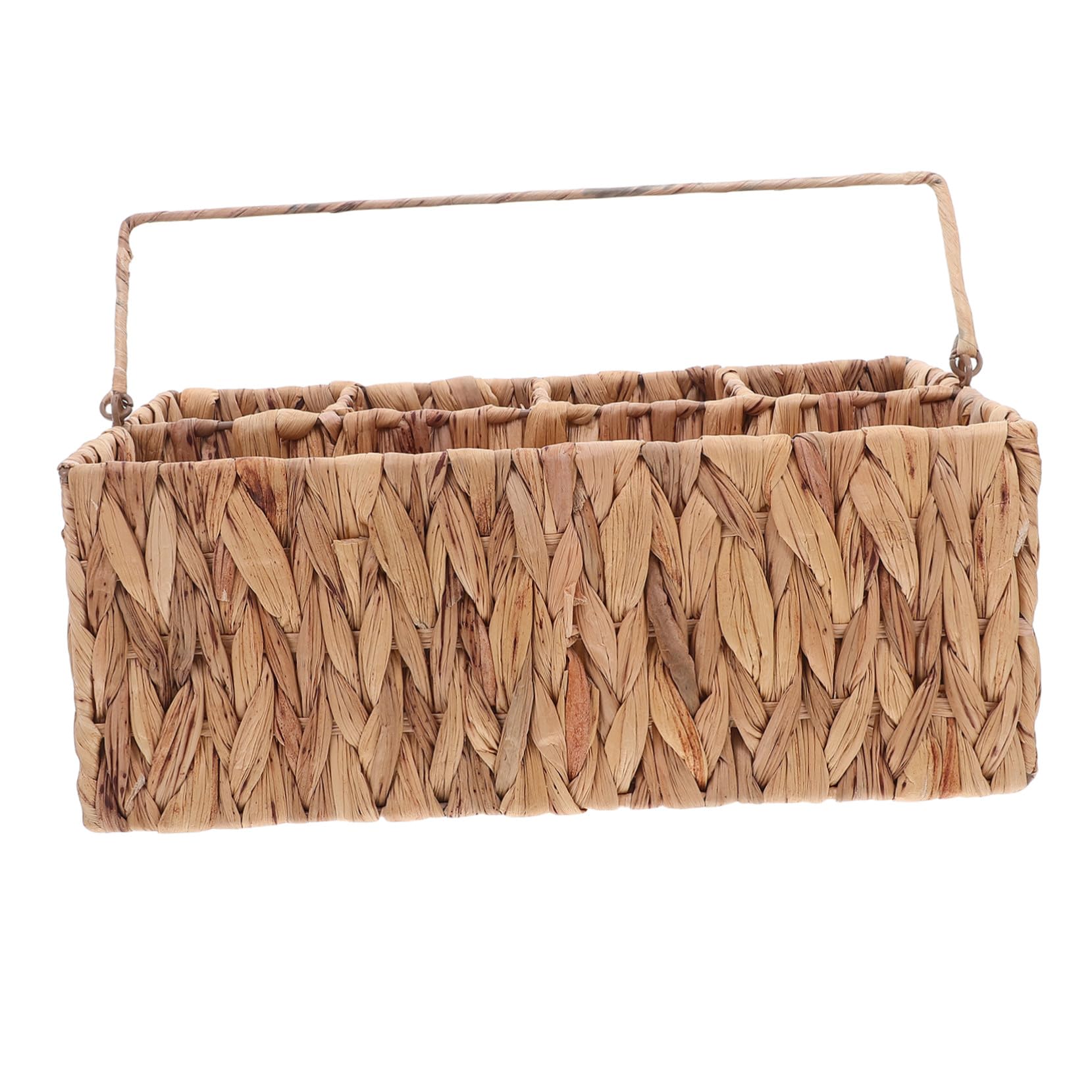 Mikinona Cesta Organizadora de Cubiertos de Mimbre con Compartimentos Cesta Portátil para Picnic Soporte para Utensilios y Condimentos Diseño Rústico y Compacto para Mesa y Almacenamiento