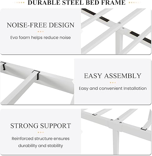 Miniatura 7 de SHA CERLIN - Marco de cama tamaño Queen con cabecera, marco de cama de metal con diseño de cabezal y pie de cama en forma de mariposa, no necesita