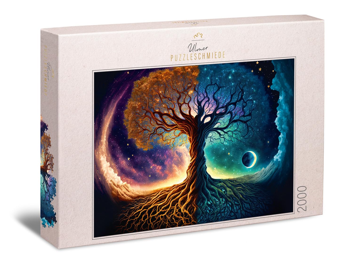 Ulmer Puzzleschmiede - Puzzle da 2000 pezzi "Albero del mondo" – motivo magico e cupo di Yggdrasil – mitologia nordica – Puzzle premium per adulti